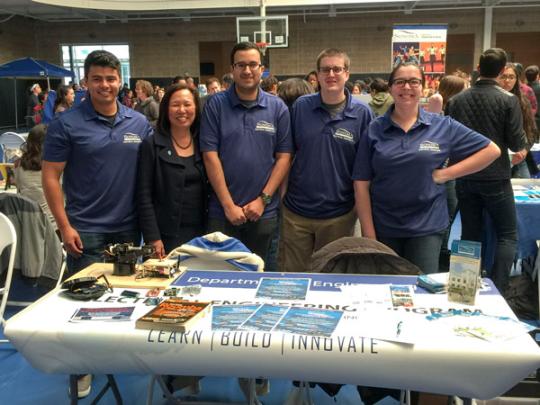 Picture of engineering students with President Judy Sakaki during the 2017 Seawolf Decision Day
