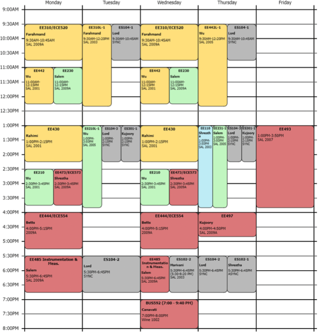 Screenshot of the Course Schedule