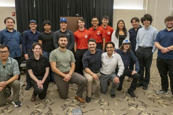 A group picture of senior design students presenting at the Expo