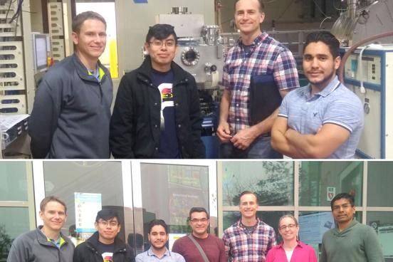 Bottom picture, from left to right: Matthew Rosi, Anthony Arjona, Jesus Gonzalez Villafuerte, Dr. Farid Farahman, Jaoshua Paine, Dr. Corie Ralston and Dr. Sayan Gupta