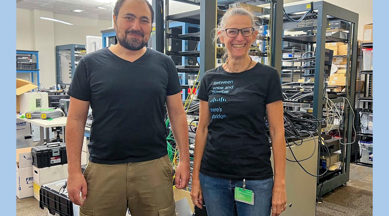 Dr. Mohamed Salem on the left and on the right, Dr. Muffie Wiebe Waterman from Cisco Networking Academy