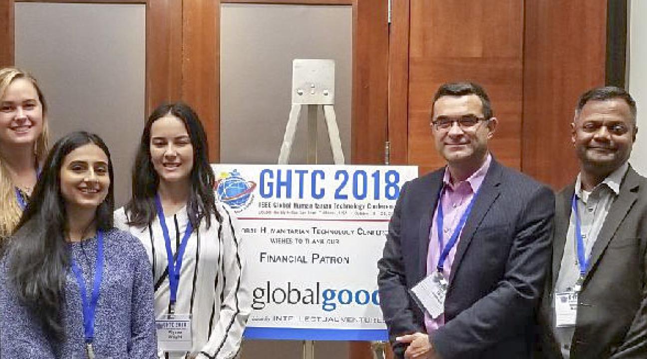 From left to right: Logan Lawrance, McKenzie Maher, Priyanka Khera, Alyssa Wright, Dr. Farid Farahmand, Shivakumar Mathapathi and Muhammad Khan