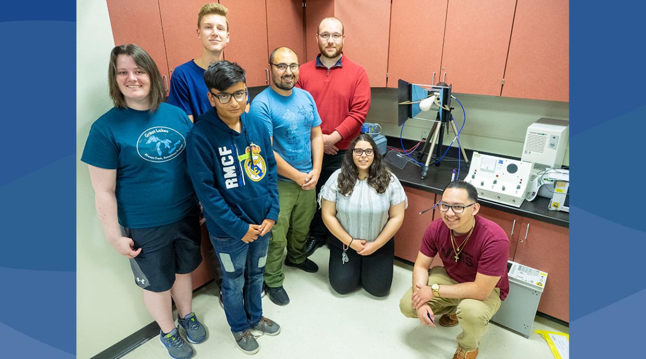From left to right: Sarah Chesbrough, Miko Brown, Deewas Timsina, Dr. Mohamed Salem, Joseph Haun, Rania Saba, Adam Ortega