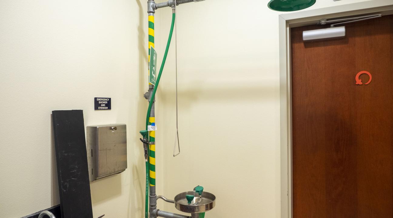 Emergency Shower and Eyewash in Salazar Hall 2000