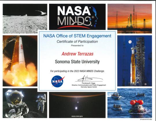 Image of Andrew Terrazas Certificate of Participation