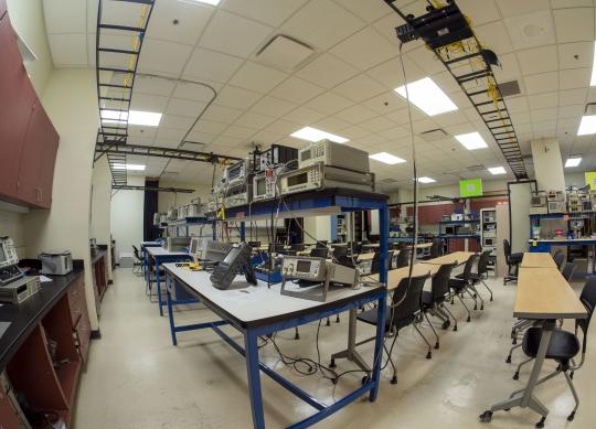 Picture of Salazar Hall, room 2001 from one of the workstations