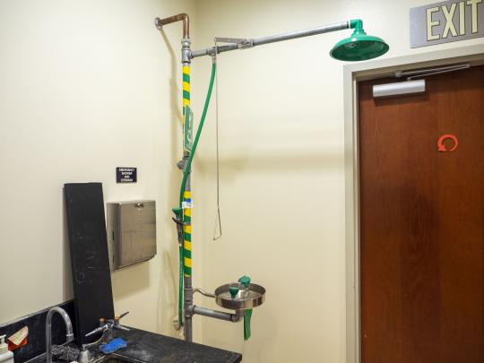 Emergency Shower and Eyewash in Salazar Hall 2000